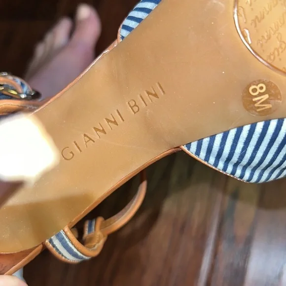 Gianni Bini navy blue white striped tan brown high heel sandals women’s shoes 8 - Picture 6 of 7